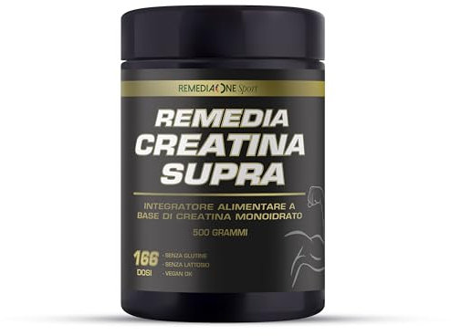 REMEDIA ONE - Creatina Monoidrata in Polvere Pura al 100% - Integratore per Allenamento, Sport, Palestra e Pre Workout - Con Dosatore, Vegan Ok, Senza Glutine, Senza Lattosio - 166 Dosi
