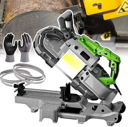 Tragbare Bandsägemaschine, 1100 W Leistung, einstellbare Blattgeschwindigkeit zum effizienten Schneiden von Holz, gefrorenem Fleisch und Stahlstangen, inklusive mehreren Sägeblättern und Handschuhen