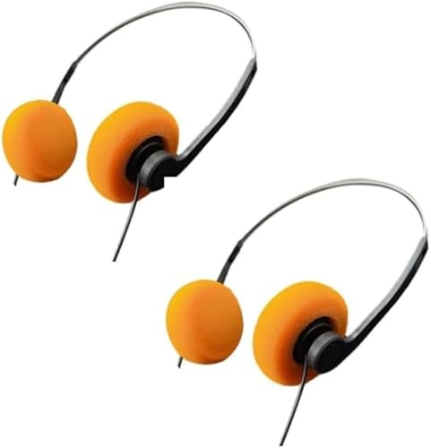 Clockjuan 2Pcs Retro On Ear Headphones, Wired Stereo Headphones, Lightweight Portable Headphone with Adjustable Headband, Cassette Player Accessories (Orange)