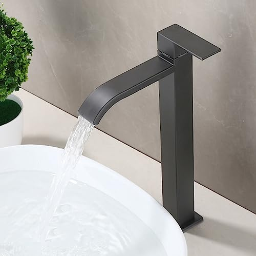 Moderner grauer Badarmatur, Einhandmischer, Wasserfall-Mischbatterie, für kaltes Wasser, stilvolle Waschtischarmatur für Waschbecken und Badezimmer-Waschtisch