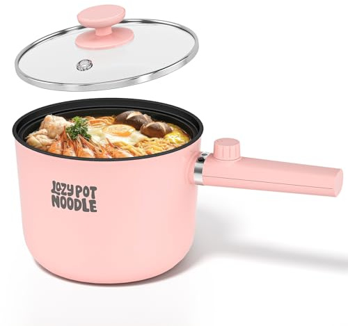 Lazy Hot Pot Electric, 1.5L Ramen Cooker, Portable Non-Stick Frying Pan, Pasta, Steak, Noodles, Electric Pot with Dual Power Control, Cooking Pot for Dorm, Office, Travel, Gift, Pink, Mini