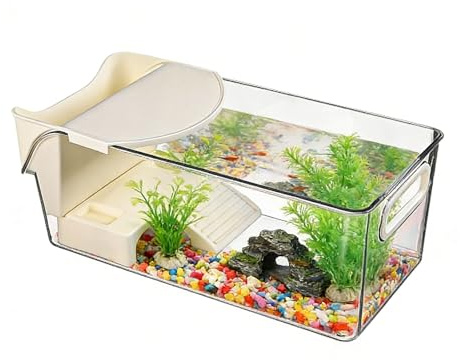 Aquarium De Tortues – Zone D'habitat Ouverte, Zone De Repos Surélevée, Enclos Polyvalent Pour Animaux De Compagnie, Structure De Visualisation Claire | Installation Pratique Pour Les Crabes, Les Amphi
