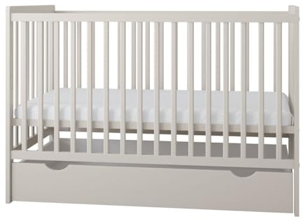 zee LUMI Lettino Neonato 120x60 cm 2in1 Cashmere con Materasso Sbarre Barriera Sicurezza e Cassetto Lettino Bambini in Legno di Pino Rete Regolabile