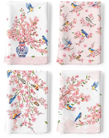 Arquiel Rosa blomma-kökshanddukar 100 % bomull snabbtorkande kökshanddukar, 45 x 60 cm absorberande diskduk för kök heminredning, inflyttning, födelsedagspresenter till mamma, set med 4