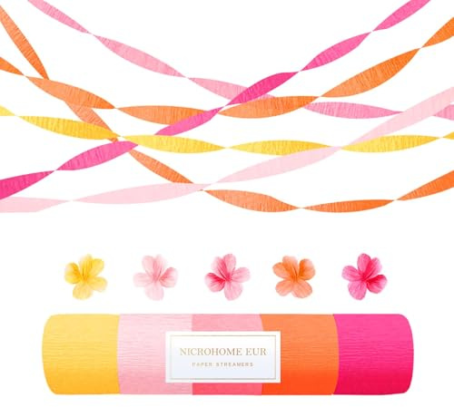 NICROHOME EUR Orange Rose Pink Sommerparty Krepppapier Girlanden 5 Rollen | Retro Hängegirlanden für Sonnenuntergangsparty Geburtstag Hochzeit Babyparty Herbst Thanksgiving Hintergrund Deko