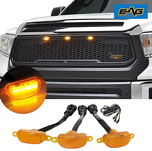 EAG Replacement ABS Grille Upper Front Hood Grill - Matte Black - with Amber LED Lights Fit for 14-21 Tundra