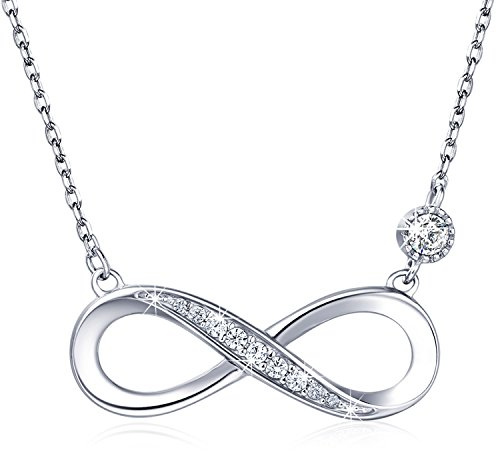 925 Sterling Silver Necklace – Billie Bijoux “Endless Love” Infinity Heart Pendant White Gold Plated Diamond Women Adjustable Necklace (A-silver)