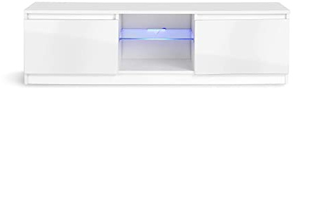 MMT Furniture Designs Ltd Meuble TV Blanc Brillant avec lumières LED, Bois, 140 cm de Large