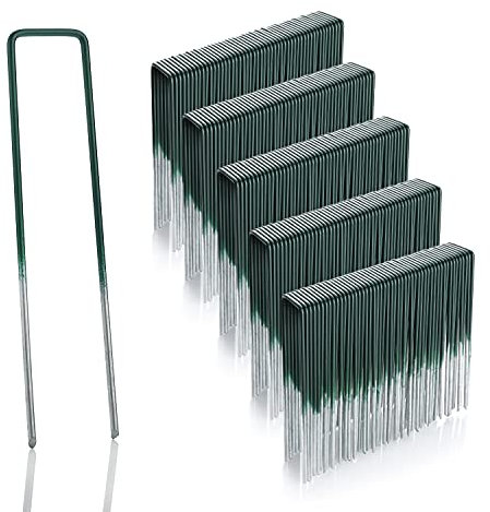 GardenMate 250 Grapas de sujeción para césped Artificial de Alambre de Acero galvanizado al Fuego | 150 mm Largo, 25 mm Ancho, 2,9 mm Grosor | Color Verde y Cabeza Plana