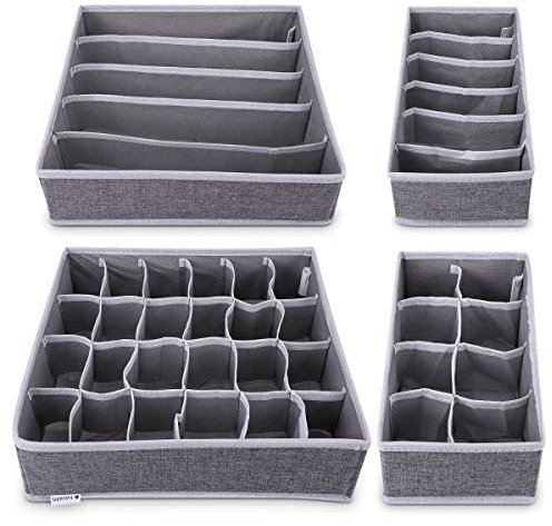 Navaris 4X Organizer per Cassetti - Scatole con Divisori Portabiancheria in Tessuto Non-Tessuto 4 Misure - Organizzazione Salvaspazio Cassettiere