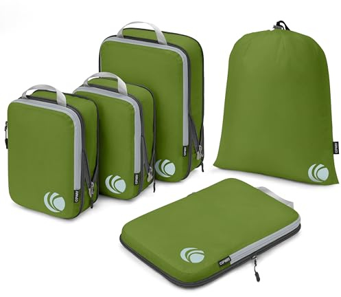 Cipway – 5 set packkuber för resor, ultralätta packorganisatörer för bagage, resväska och ryggsäck (grön), storlek L