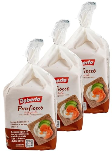 Roberto - 3er Pack Original italienisches Tramezzini Brot - Vollkornbrot Tramezzone (Toast ohne Rand, Rinde) in 400 g Packung