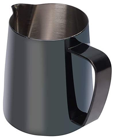 Jarritas para leche, 350 Ml Taza de Espumador de leche Jarra de Espuma de Café de Acero Inoxidable para Café y Latte Art, Boca en Forma de V(Negro)