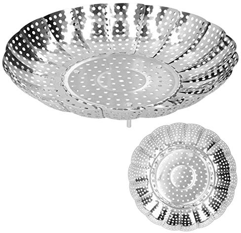 Atyhao Cesta de vaporera Plegable de Acero Inoxidable, Rejilla para Platos al Vapor, Bandeja de Cesta de Comida para el hogar para cocinar Pescado y mariscos