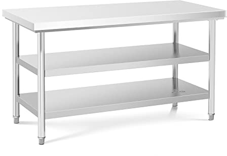 Royal Catering RCWT-150X70-3L-E rostfritt stål gastro arbetsbord 150 x 70 cm 500 kg (3 nivåer, 25 cm hög, 4,8 cm)