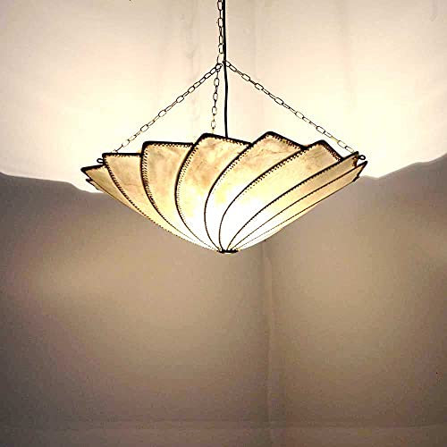 210222 Turban Suspension orientale Blanc 50 x 34 cm Grand (D x H) Lampe en cuir Henné Lampe suspendue au-dessus de la table Abat-jour en cuir véritable Armature en métal