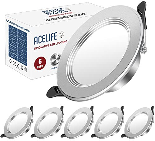 ACELIFE Spot Led Encastrable, Extra Plat,Encastré Lampe Plafonnier, 7W 700lumen, Equivalent 70W Incandescence, Blanc Froid 6000K, Aluminium Rond en Métal, Pour Salle de Bain, Salon, Lot de 6