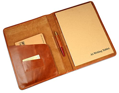 CestAntiQ, Lederportfolio, A4 Dokumentenmappe, Rechtsmappe, Professionelles Schreiben Brief Notizblock Klemmbrett Hülle Organizer, Resume Folio Binder für Damen und Herren, Cognac Braun