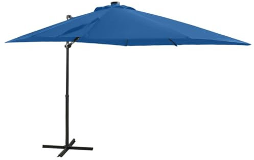 vidaXL Ampelschirm mit Mast LED-Leuchten Sonnenschirm Gartenschirm Marktschirm Strandschirm Schirm Kurbelschirm Terrassenschirm Azurblau 250cm