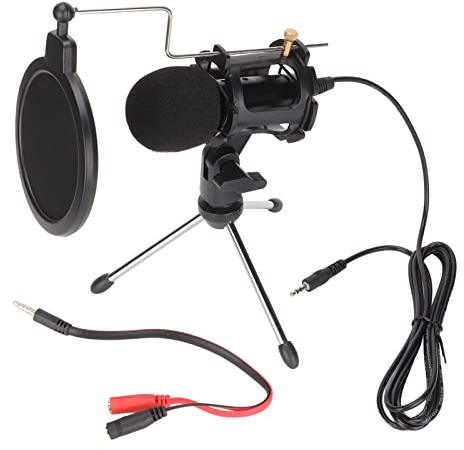 Kit Microfono a Condensatore, Kit Microfono Cardioide in Metallo con Supporto per Treppiede e Cavo Adattatore per Registrazione in Studio Home Studio Podcasting Dubbing