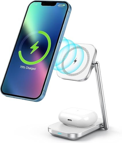 2 in 1 Wireless Charger , Hinyx Apple Mag-Safe Induktive Ladestation, Faltbare Kabelloses Ladegerät Kompatibel iPhone/1514/13 12/Pro/Pro Max/Plus/Mini/XS/XR/X/8, Samsung Phones, AirPods 3/Pro/2