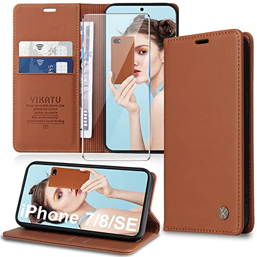 Handyhülle für iPhone SE 2020/2022 Hülle,iPhone 8/7 Hülle [mit Schutzfolie][Premium PU Leder] Klapphülle Ständer Kartenfach Magnetic Flip Case Cover Etui Tasche Schutzhülle für iPhone SE 2022/2020/8/7