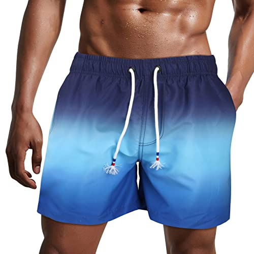 Danfiki Traje de Baño Hombre Shorts de Secado Rápido Bañador Corto para Playa Navegar Forro de Malla Color Degradado