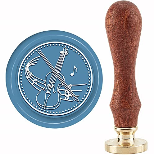 craspire Wachs-Siegelstempel Für Violine, Note, Siegelwachsstempel, 30 mm, Retro-Vintage, Abnehmbarer Messing-Stempelkopf Mit Holzgriff Für Einladungen, Karten, Geschenkverpackung
