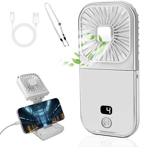 Mkitnvy Handventilator, Tragbarer Mini Ventilator USB mit Lanyard, 4 Geschwindigkeitsstufen, 3000mAh-Akku, Wiederaufladbarer, Faltbar Taschenventilator für Zuhause Büro Outdoor Reisen - Weiß