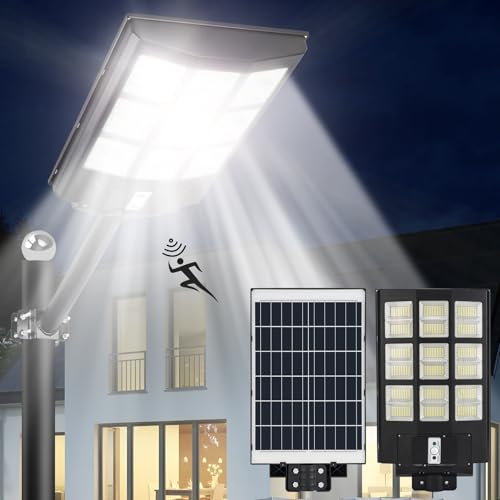 HYPOW 800W Solar Straßenlaterne LED Solarlampen mit Bewegungssensor, 6500K Dämmerung bis zum Morgengrauen IP65 Wasserdicht Outdoor Solarleuchten mit Fernbedienung für Gärten Straßen Garage