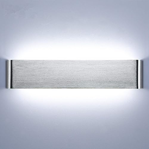 Lightsjoy 40CM Applique da Parete Interno 18W Lampada da Parete 6000K LED Lampada da Parete Illuminazione per Corridoio, Camera da Letto,Soggiorno,Comodino - Argentato, Bianco Freddo