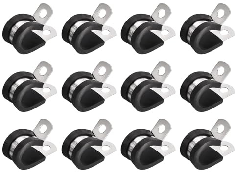 sourcing map Collier de Serrage 14mm 304 Inox Acier Caoutchouc 12pcs | Amorti Isolé Attache, Grillage Rigide Sangle Clip Fixation Tube Tuyau