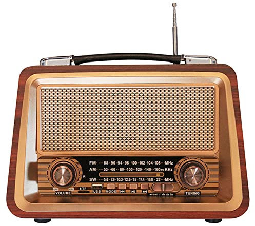 Portable Vintage Radio, FM Bluetooth Boombox Player, FM/AM/SW 3-band Radio, Support TF Card/Bluetooth/U Disk/USB, Built-in 1200mAh Lithium Battery, 360° Surround Sound, Classic 90s Style