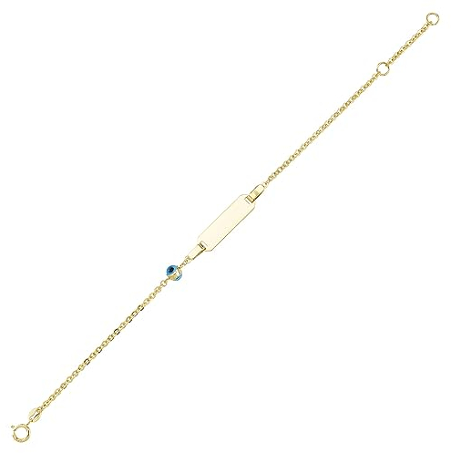 JC Schmuck 585 Gold Baby ID-Armband Kinder Goldarmband mit Nazar Boncuk Auge 14 und 16 cm I Armband mit Gravur Taufarmband Namensarmband I Babyarmband mit Namen I Kinderschmuck made in Germany I 8488