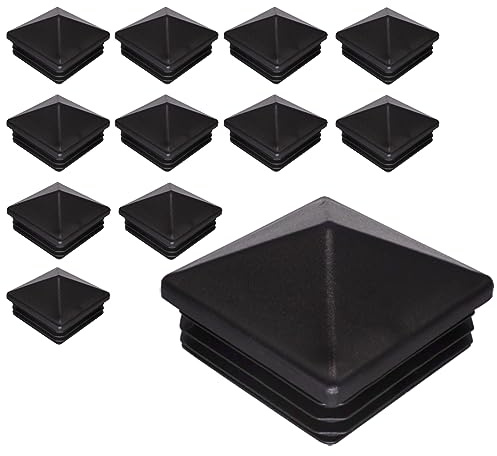SKIR'CO 12 tapones cuadrados de plástico de 80 x 80 mm, tapas de extremo de tubo, tapones de poste de valla, insertos de tubo cuadrados, color negro RAL 9005