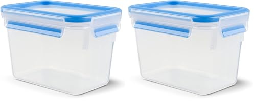Emsa 508541 CLIP & CLOSE FRISCHHALTEDOSE | Rechteckige | mit Deckel | 1,1 Liter | Transparent/Blau | 100% dicht (Packung mit 2)