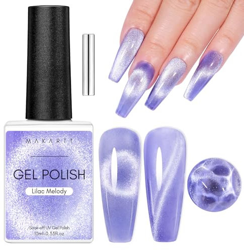 Makartt Cat Eye UV Gel - 10ml Glitzer Gel für Nägel mit Cateye Magnet Stick Soak Off Magnetischer UV Nagellack DIY Manicure zu Hause Nail Art Design Valentinstagsgeschenk,Lilac Melody
