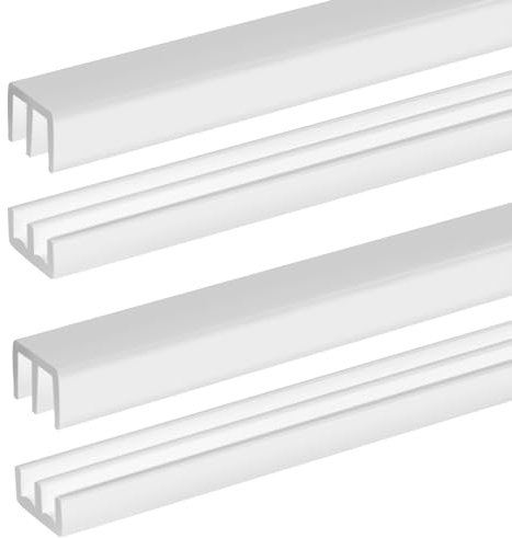 Landical 2 Sets 4 ft Long Sliding Door Track Set Plastic Cabinet Door Track Window Sliding Track for 1/8 Thick Panels Closet Glass Doors (White)