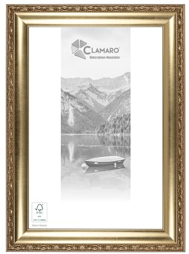 CLAMARO 'FRANZ' Bilderrahmen Antik 100x140 Massivholz | Gold Antik | Shabby Chic Vintage Barock | Holzrahmen inkl. Acrylglas, Rückwand, Aufhänger (Querformat & Hochformat)