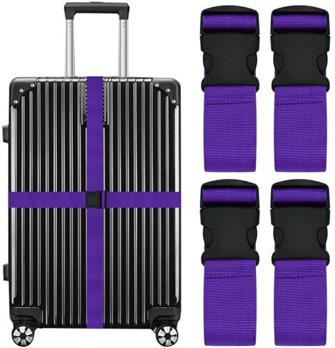 SUNDEE Gepäckgurte, Koffergurt, breit, verstellbare Packgurte, helle Farbe, verstellbare Gepäckgurte, TSA-geprüft, 4 Packungen, Violett, XLD-24-SDUK-PL4