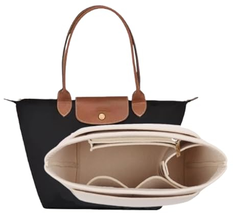 Handtaschen-Organizer Tascheneinsatz-Organizer, Geldbörsenzubehör Filz-Organizer mit Schlüsselanhänger wasserdicht multifunktionaler Tragetasche Fächern für Frau Damen (Beige,M)