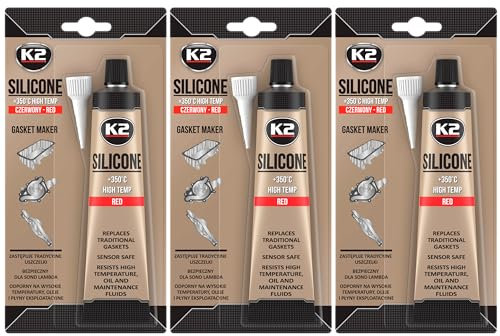 K2 Silicona de Juntas Motor Pack de 3 - Sellador de Silicona para Automoción - Alta Temperatura hasta 350° С - Color Rojo - B2400 Tubo 85g