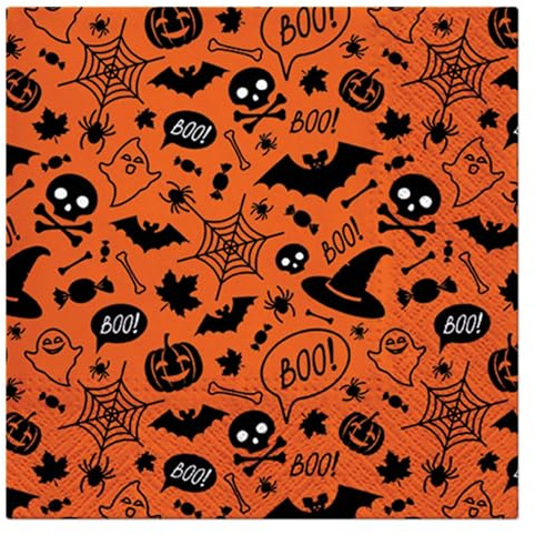 Homéa, 20 Papierservietten, 3-lagig, 33 x 33 cm, Motiv Halloween, Orange