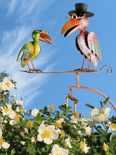 Pommerntraum ®| Windspiel Vogelwippe Metallwindspiel Vogel Vögel Raben | Gartenpendel Gartenwippe Gartendekoration Gartenkunst Gartenstecker Vögelchen Rabenwindspiel (Rabe + Sohn auf Blatt)
