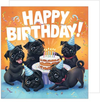 Edition Seidel Premium quadratische Geburtstagskarte mit Umschlag. Glückwunschkarte Happy Birthday Billet Karte für Mann Frau Kind Hunde Partyhut Torte lustig Humor (GQ315 SW024)