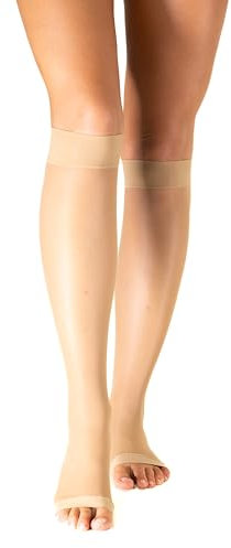 SEGRETA 00022 (Chamois, XS) Gambaletti Punta Aperta Uomo e Donna Compressione Graduata, Calze con Tallone Anatomico e Bordo Confortevole, 140 Den, 18-22 mmHg