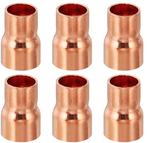 PATIKIL 15mm to 12mm ID Copper Reducer, 6pcs 99.9% Pure Copper Reducing Coupling Pressure Fitting Pipe Tube Connector Adapter with Sweat Solder Connection for HVAC Refrigeration System
