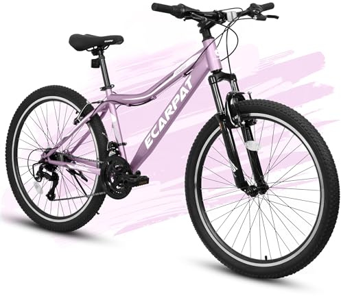 KIAPALNO 24 Inch Women and Girls Mountain Bike, 21 Speed Women Trail Commuter City Bicycle MTB for Teenagers Girls, Front Suspension, Carbon Steel Frame, Purple