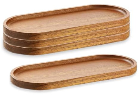 Bandejas de madera para servir, tablas de charcutería, platos ovalados de madera, plato de servir queso, platos a granel para postre, aperitivos, pan, aperitivos de frutas (29 x 10.5, paquete de 4)