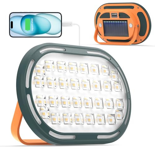 DANCINGBOAR 30W Led Rechargeable Solar Work Light, 2000LM Portable Magnetic Floodlight USB Battery with 4 Light Modes, IP65 Waterproof Work Lamp for Camping, Hiking, Fishing, Car Repairing(1 Pack)